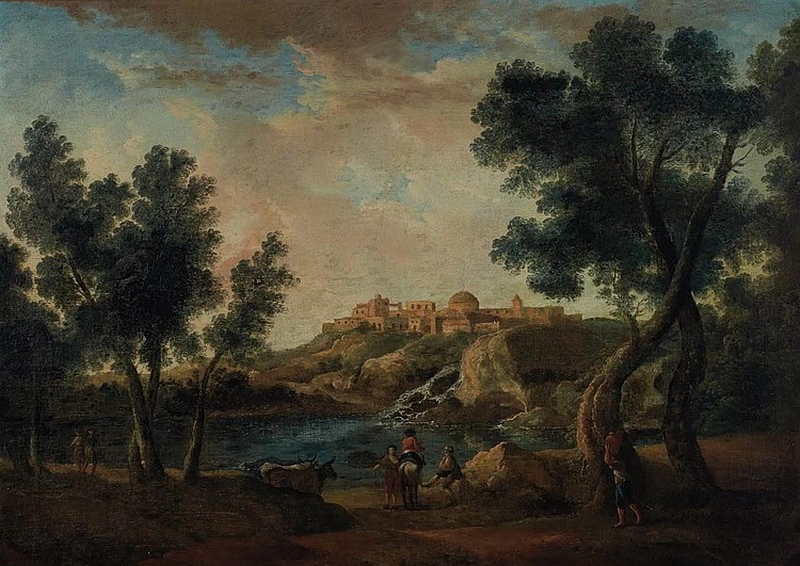 Figure su una strada in un paesaggio italiano